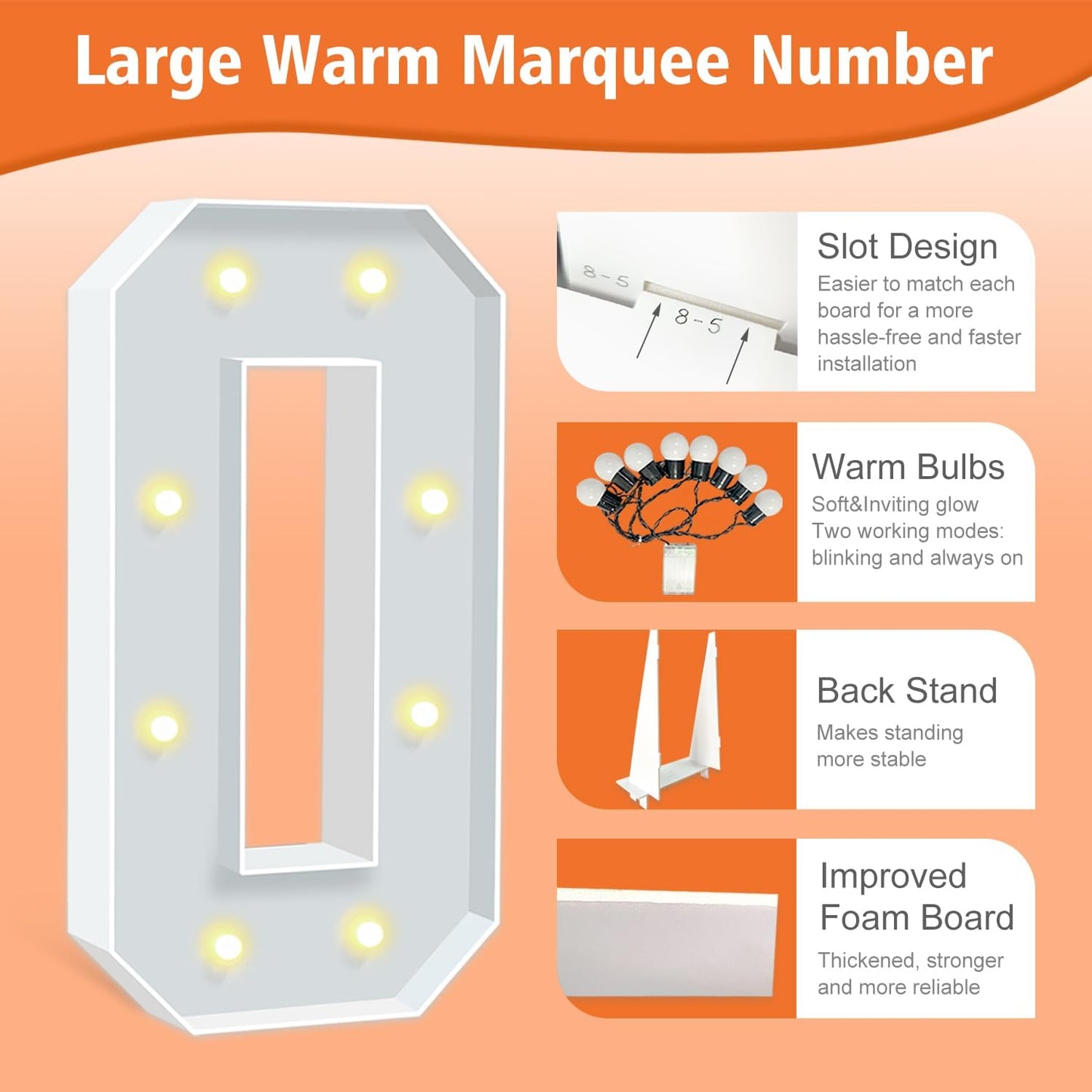 3FT Marquee Light Up Letters, Warm White Light Up Letters O, Large Marquee Letter for Party Decorations, Mosaic Light Up Signs, One Sign for First Birthday Wedding Holiday Decor