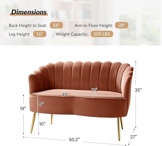 HULALA HOME Modern Velvet Loveseat Sofa - Image 2