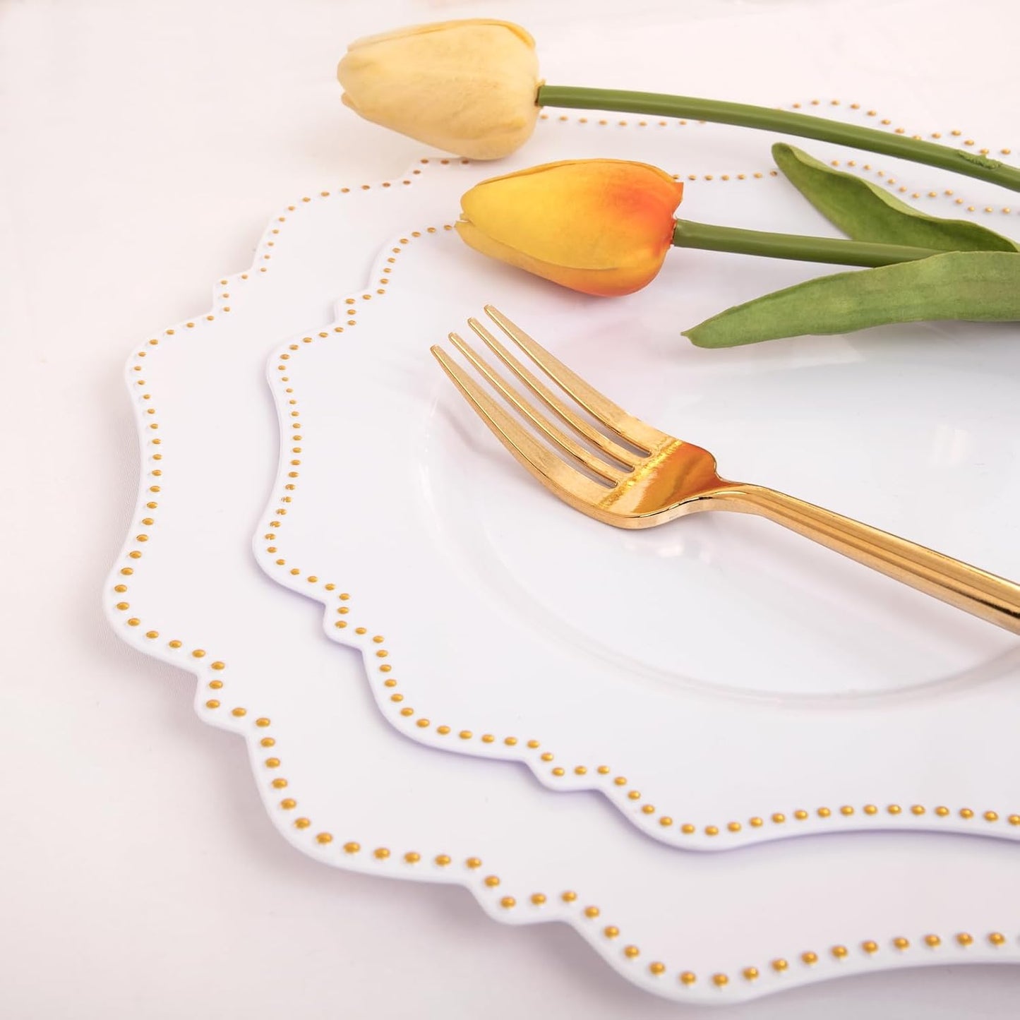 COLOSUS 175pcs Plastic Party Plates Disposable Plastic Dinnerware set. 25guests White Gold Dinner & Dessert Plates with Silverware Cups and Napkins for Party Dinner and Wedding