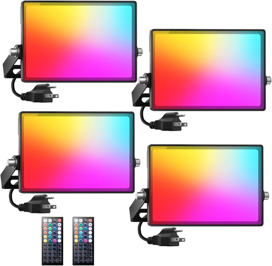 Onforu LED Flood Light Outdoor 500W Equiv, Color Changing RGBW 2700K Floodlight with Remote, Stage Lighting Uplights for Events, IP66 Uplighting Outdoor Spotlight Floor Light for Halloween 4 Pack
