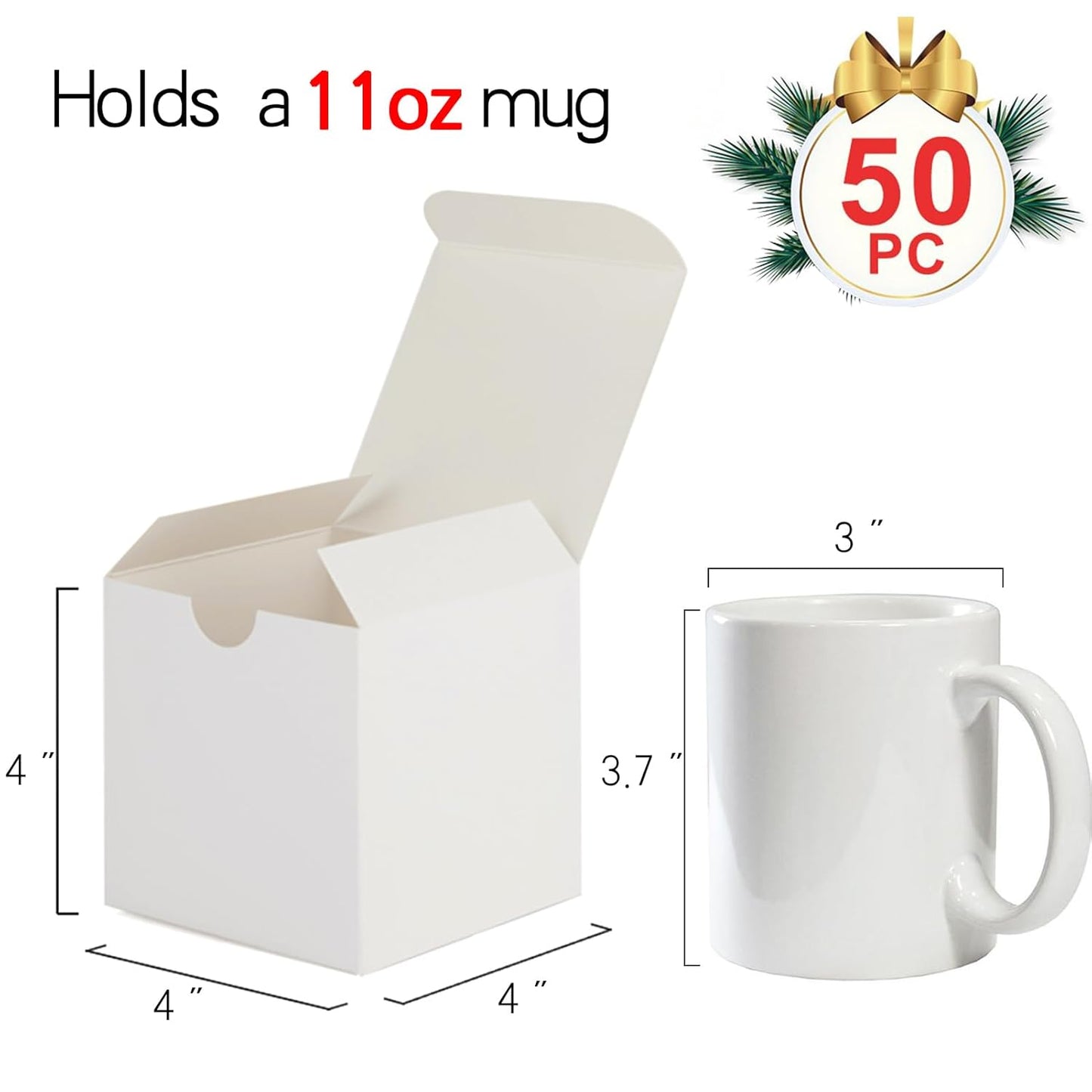 MESHA 4x4x4'' White Gift Boxes 50 PC Bulk Small Gift Box with Lids, Kraft Paper Boxes for Presents, White Bridesmaid Proposal Box for Packaging