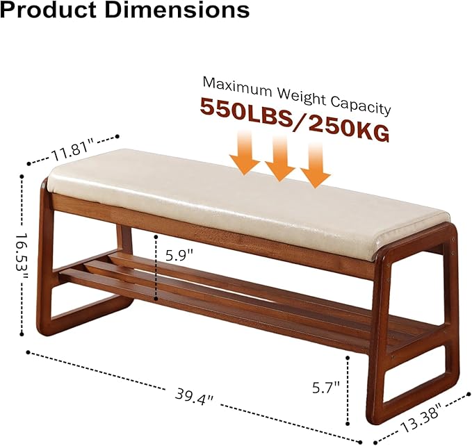 SOBIBO Solid Wood Shoe Bench, 2-Tier Wooden Entryway Bench, Modern Shoe Rack - Image 2