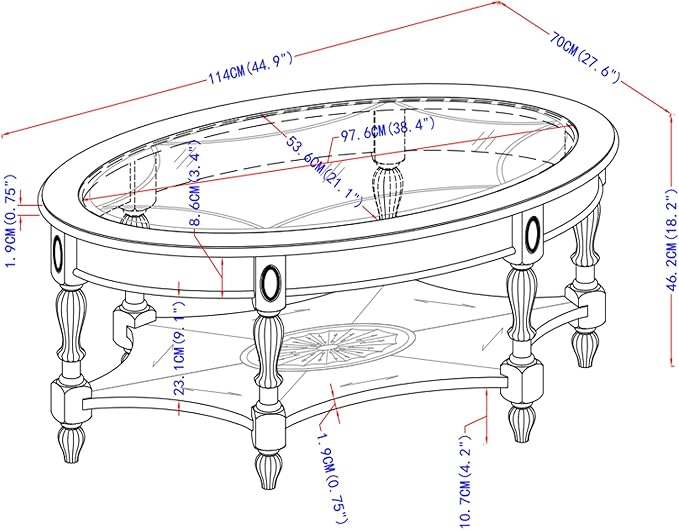 PADMA HOUSE Traditional Solid Wood Oval Coffee Table - Image 2