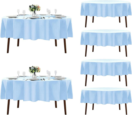 Fokitut 6 Pack Round Tablecloth, 90 Inch, Stain Resistant and Wrinkle Polyester Table Cloth, Fabric Table Cover for Kitchen Dining, Wedding, Party, Holiday Dinner-Blue Mist