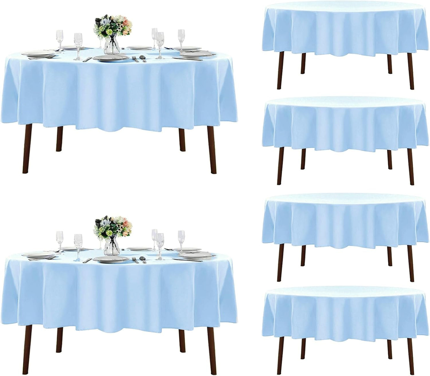 Fokitut 6 Pack Round Tablecloth, 70 Inch, Stain Resistant and Wrinkle Polyester Table Cloth, Fabric Table Cover for Kitchen Dining, Wedding, Party, Holiday Dinner-Blue Mist
