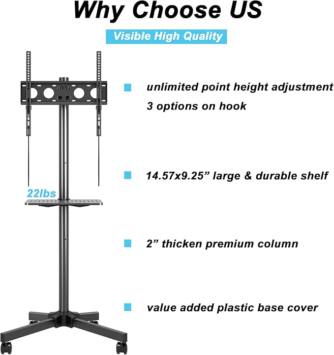 Mobile TV Carts on Wheels for 21-60 Inch Flat/Curved Panel Screens TVs - Image 4