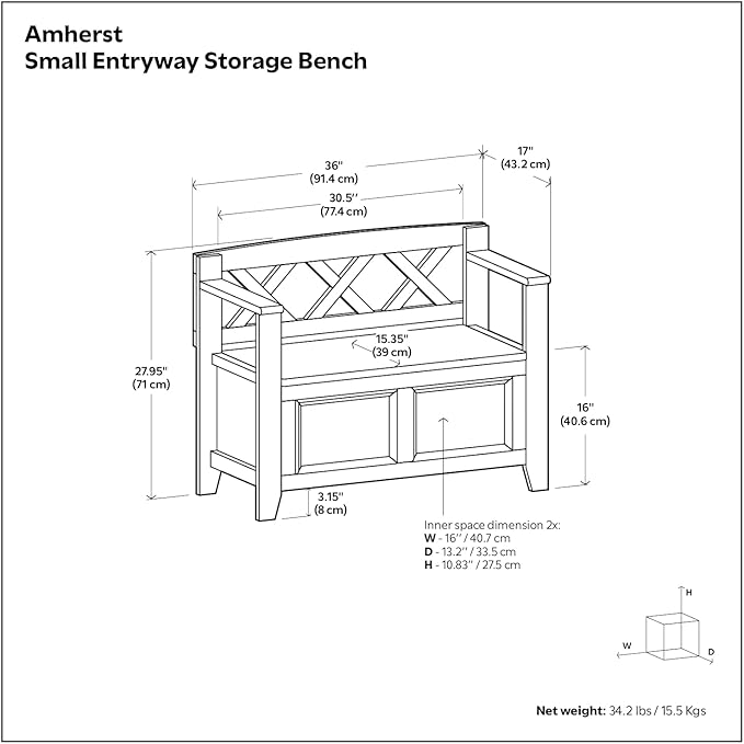 SIMPLIHOME Amherst Entryway Storage Bench - Image 3