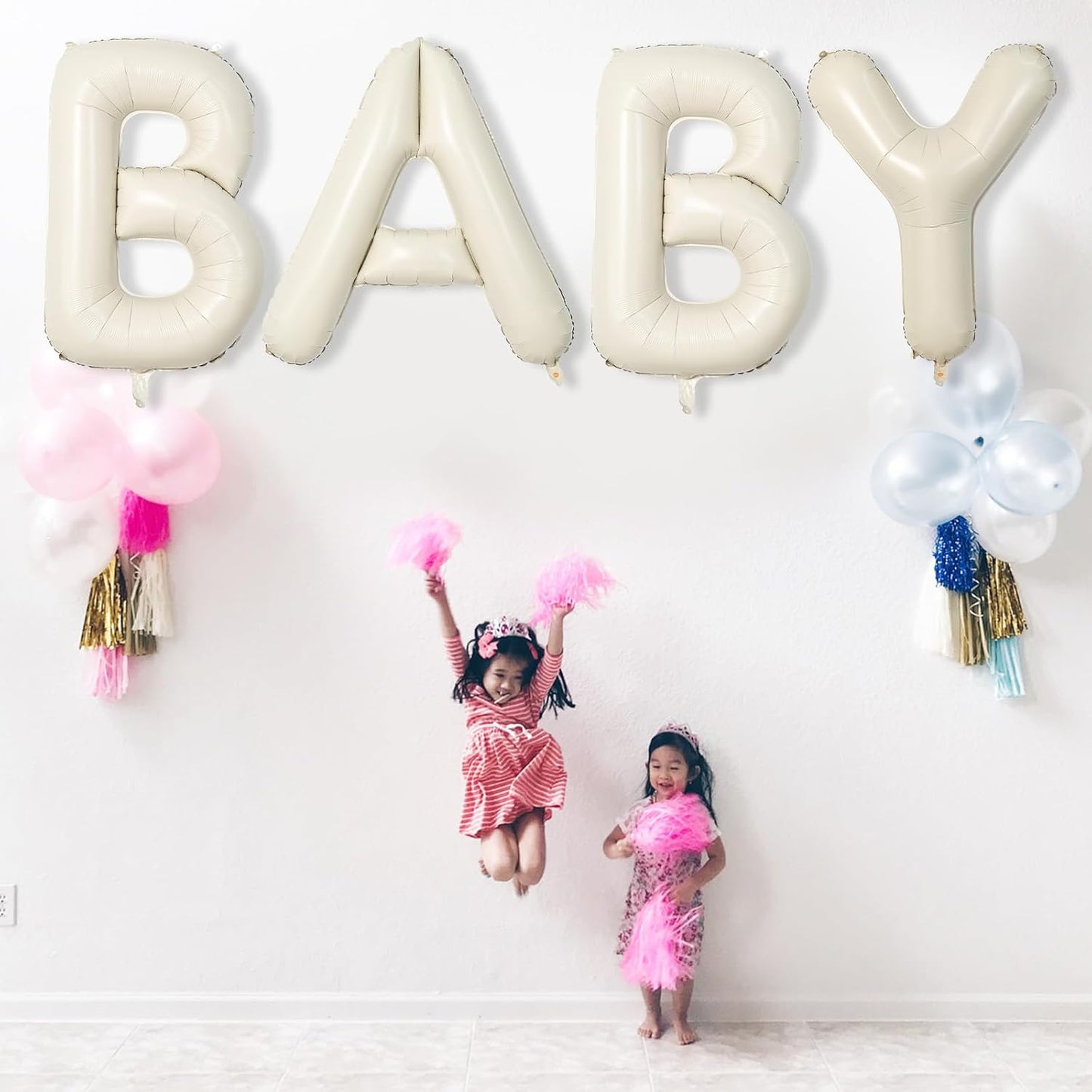 Big Letters Balloon E, 40 Inch Cream White Sand Helium Mylar Alphabet for Customizing Name, Self Inflating Beige Foil Custom Letter for Girls Birthday Party Baby Shower Decoration