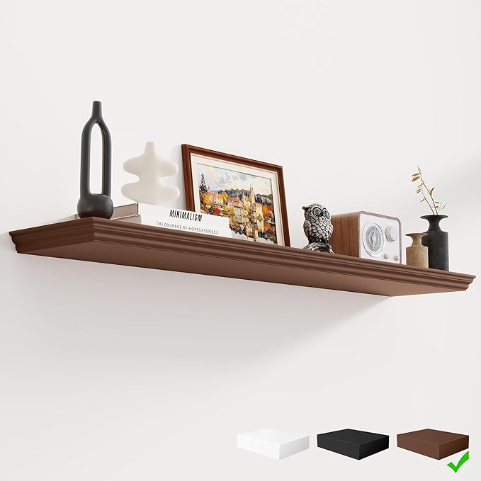 Fun Memories Floating Shelves 48 Inch Long, 9.3 Inch Deep Classic Crown Molding by FunMemories