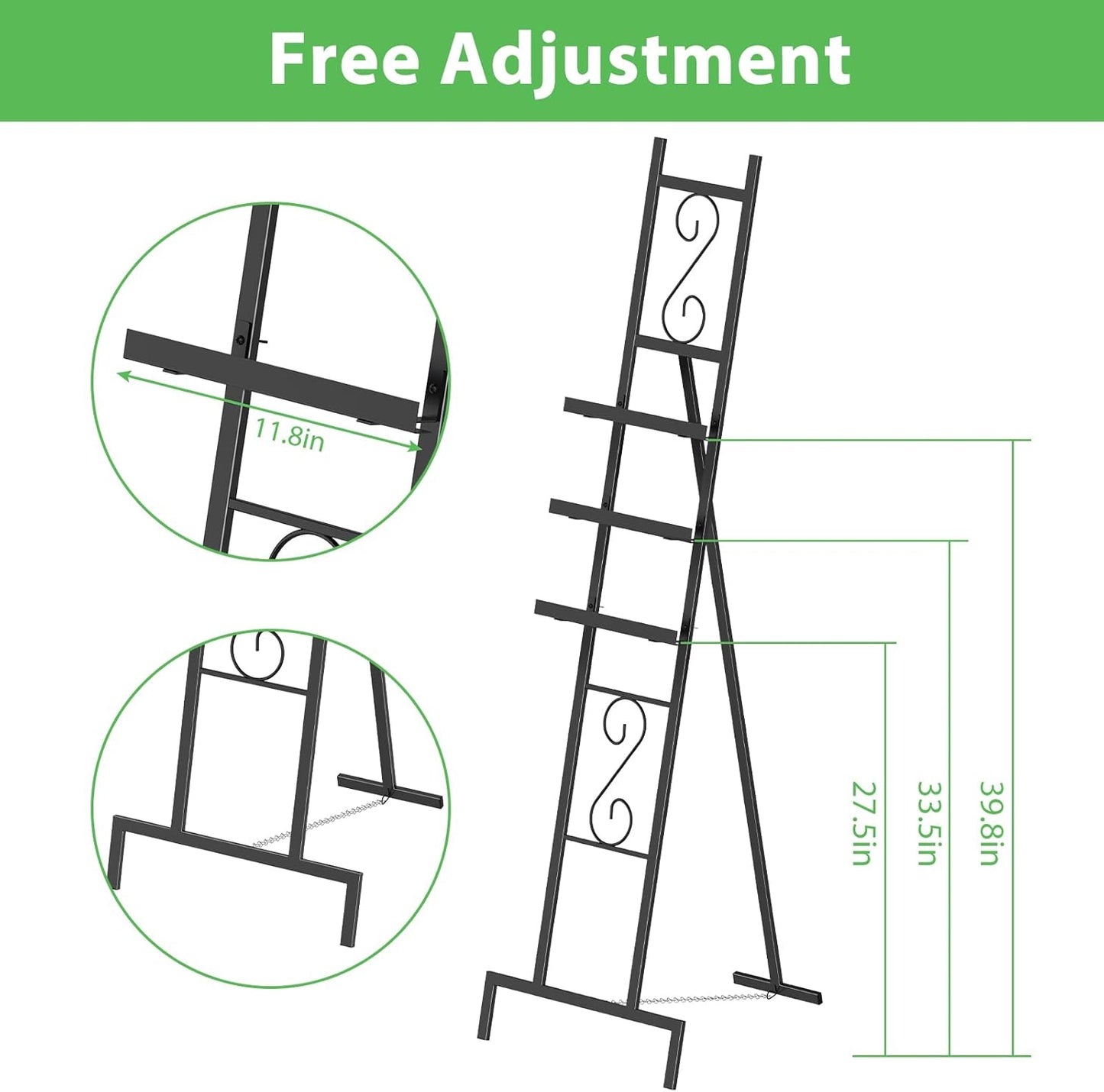 Skcoipsra 2 Pack Black Easel Stand, 3 Tier Adjustable Larger Wedding Welcome Sign Holder, Art Poster Display Stand Free Standing with Chain, 17x17x58 Inch