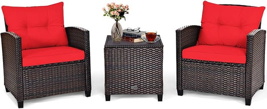 Tangkula 3 Pieces Patio Furniture Set, PE Rattan Wicker 3 Pcs Outdoor Sofa Set by TANGKULA