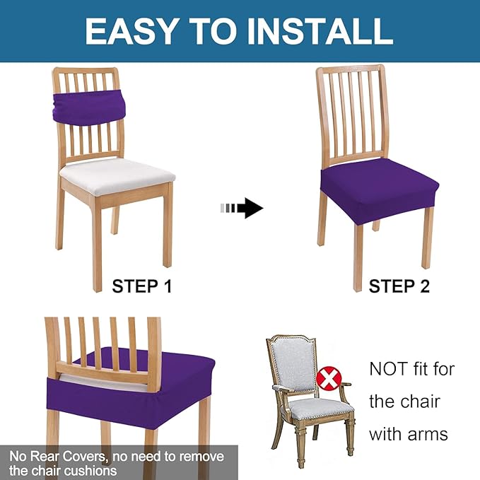 Smiry Waterproof Seat Covers for Dining Room Chairs Set of 4, Stretch Jacquard - Image 5