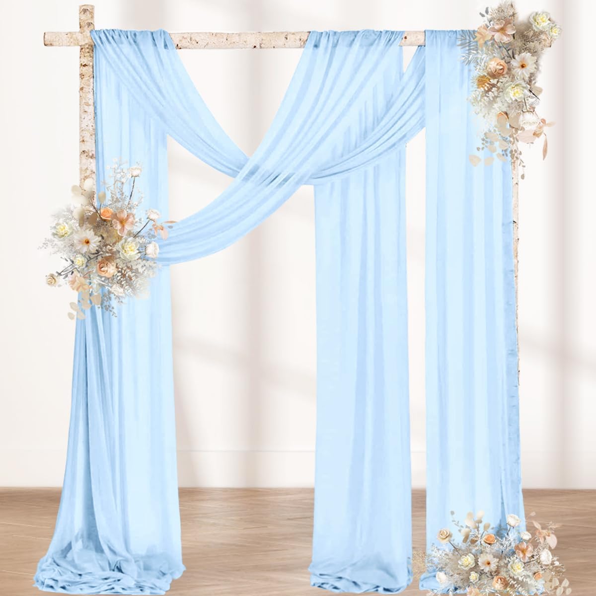MLMW Wedding Arch Draping Fabric 1 Panel 29" x 20Ft Easter Light Blue Sheer Wedding Arch Backdrop Drapes Outdoor Curtain for Ceremony Party Background Ceiling Decor