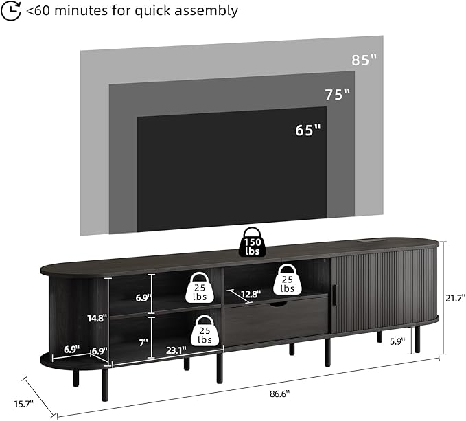 86.6" Mid-Century TV Stand - Image 2