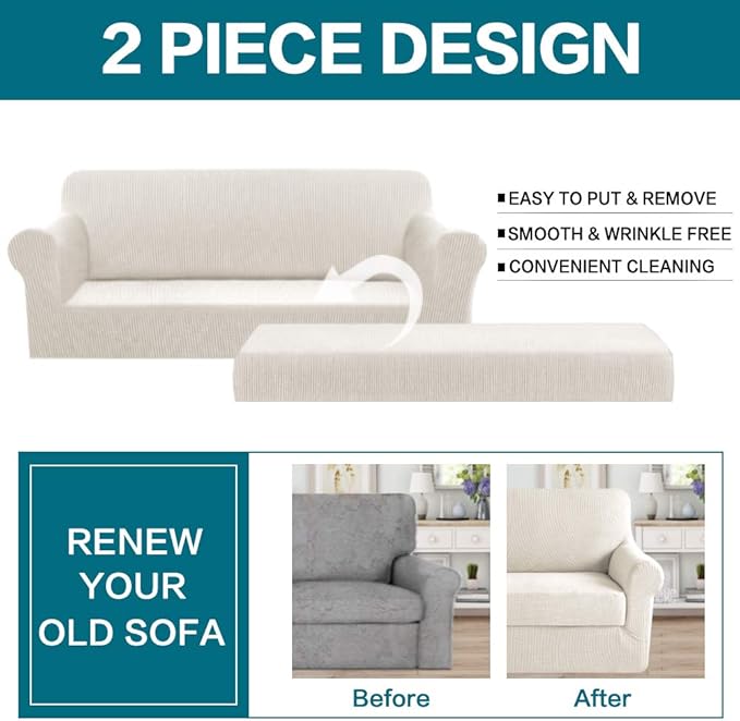 Turquoize Stretch Sofa Slipcover 2 Pieces Sofa Cover Couch Cover - Image 4