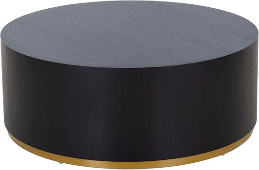 SSLine Classic Drum-Shape Contemporary Round Coffee End Table Black Wood Small by SSLine