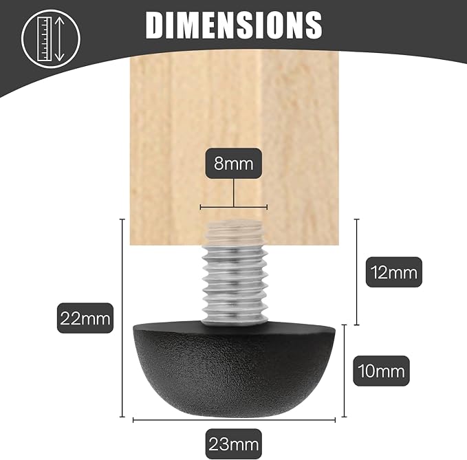 Project Patio 8mm x 1.25 M8 Adjustable Furniture Leg Leveler Replacement - Image 3