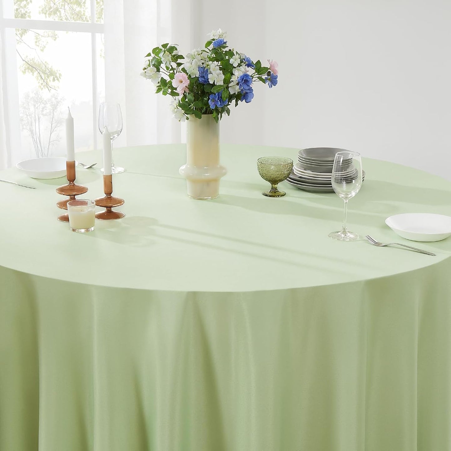 Round Tablecloth 2 Pack 90 Inch Sage Green Tablecloths Washable Decorative Linen Polyester Table Clothes Cover for Dining Table Banquets Buffet Parties and Wedding