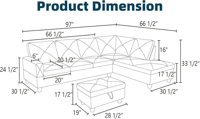 97" L Shaped Couch Set Velvet, Modular Sectional Couches - Image 2