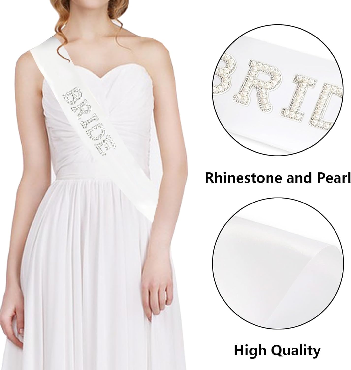 3PCS Bride To Be Veil White Print Bridal Veils Bride Sash and Pearl Sunglasses for Bachelorette Party