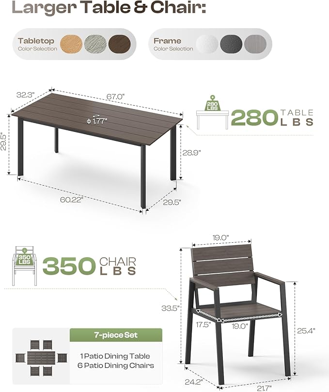 Outdoor Dining Set for 6, Patio Table and Chairs Set - Image 6