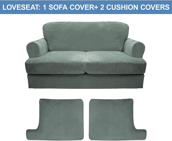 CUCRAF T Cushion Sofa Cover 3 Piece Loveseat Slipcovers, Soft Thick Velvet - Image 5