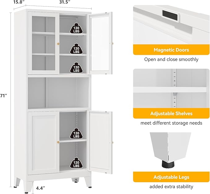 YAUWOH 69" Tall Metal Pantry Cabinet - Image 3