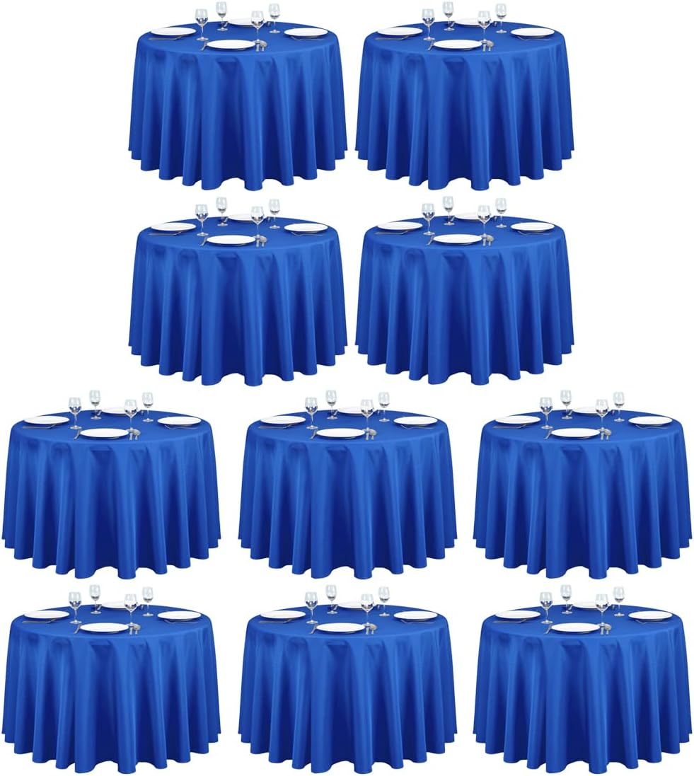 LTC LINENS 10 Pack 108 Inch Round Tablecloths Royal Blue - Bulk for 48 Inch Round Table Floor Length - Wrinkle Resistant Polyester Fabric Cloth for Wedding