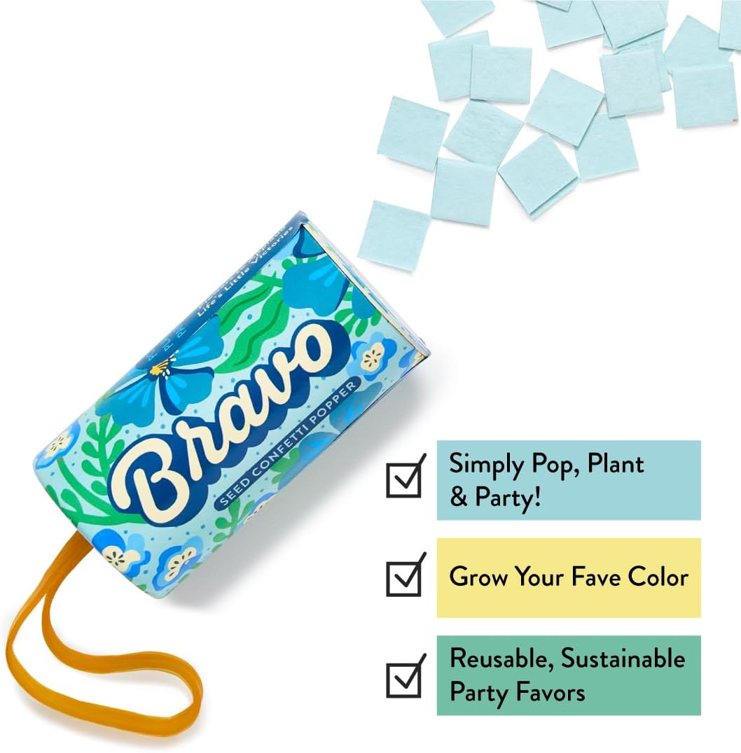 Modern Sprout Seed Confetti Poppers with Flower Seeds - Party Favors for Outdoor Wedding, Birthday & Parties - Non-Toxic, Plastic-Free & Pollinator Safe Plantable Seed Paper - Blue Bravo (Pack of 12)