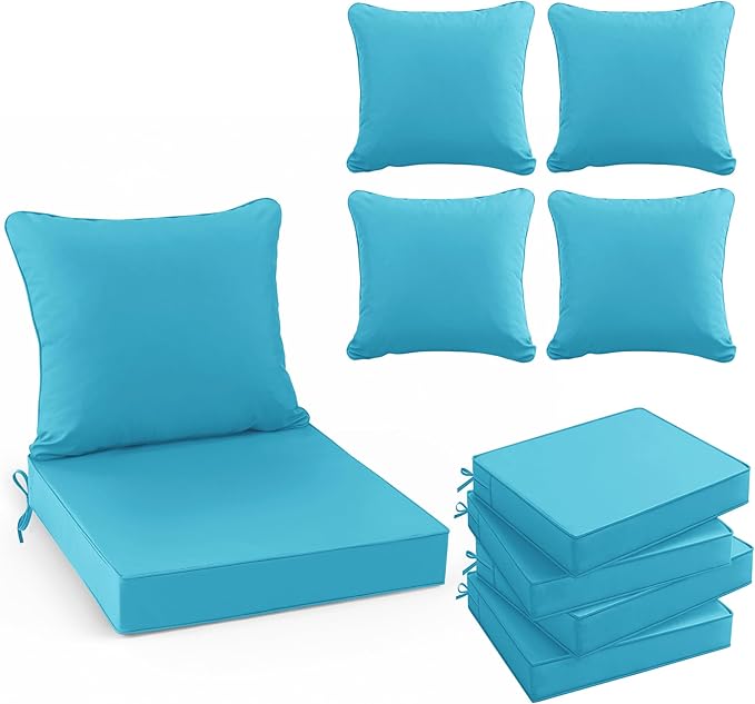 Summsun Outdoor Chair Cushions Set of 4, Waterproof Backrest and Seat Cushion by SUMMSUN