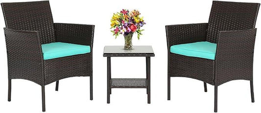 FDW 3 Piece Outdoor Furniture Set Patio Brown Wicker Chairs Furniture Bistro by FDW