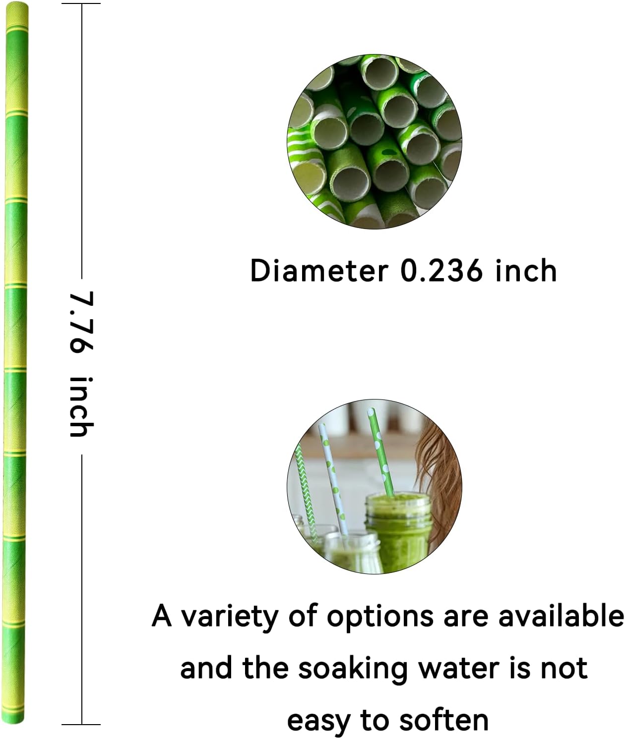 YAOSHENG [100 Pack] Pink & Gold Paper Straws Disposable, 100% Biodegradable Multi-Pattern Party Straws For Birthday, Wedding and Holiday Decoration (Bright Green Series)