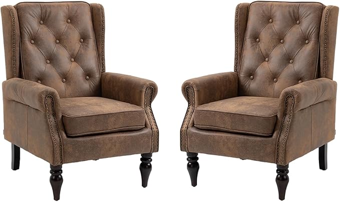 Mid-Century High Wingback Chair Set of 2, Microsuede Accent Chair Armchair by Lin-Utrend