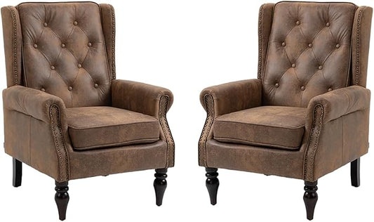 Mid-Century High Wingback Chair Set of 2, Microsuede Accent Chair Armchair by Lin-Utrend