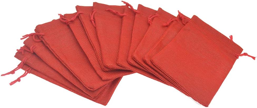 20pcs Burlap Gift Bags 5x7, Red Linen Drawstring Bags Christmas Wedding Party Favor Bags Jewelry Candy Pouches