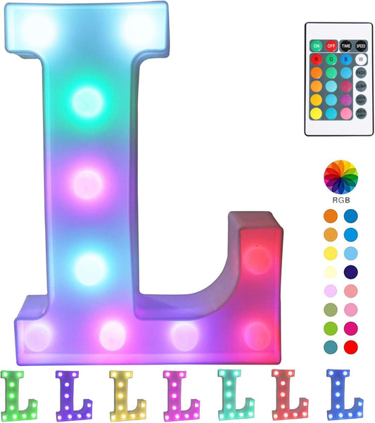 Pooqla Colorful Marquee Letters LED Light Up Letters with Remote, Party Birthday Letter with Lights Decorations for Classroom Room Dorm Home - Multicolor Letter L