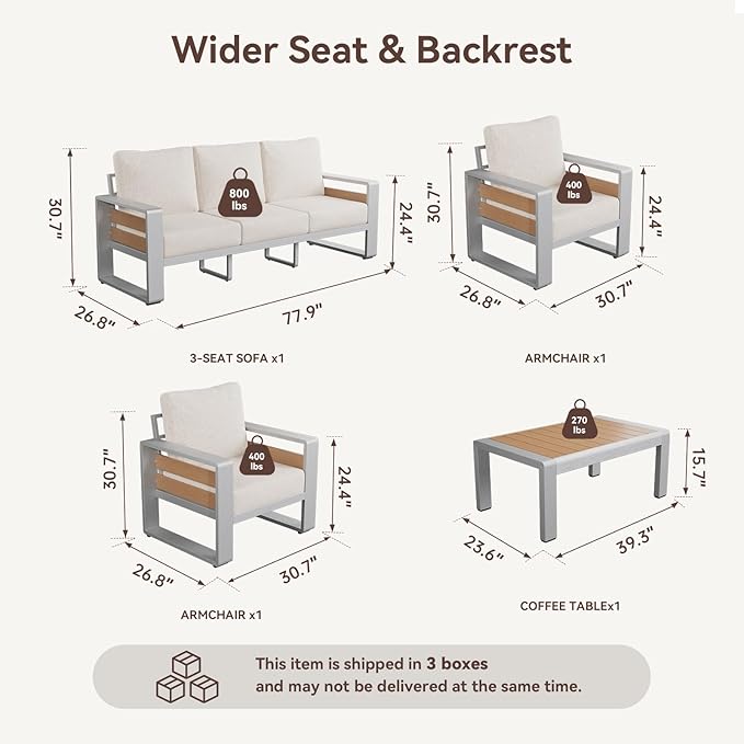 Aoxun Aluminum Patio Furniture Set, 5 Seats Luxury Metal Patio Conversation Sets - Image 2
