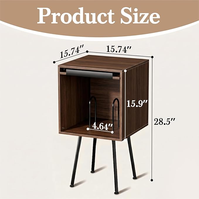 Faesun Flip Top Record Player Stand, End Table Holds up to 100 Albums, - Image 3
