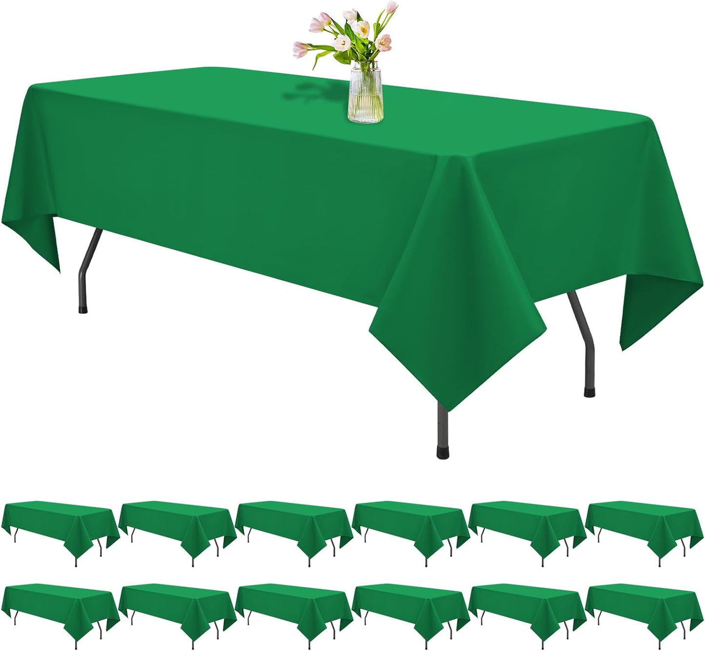 12 Pack Green Tablecloths for Rectangle Tables 60 x 126 Inch Polyester Tablecloth 8 Foot Rectangle Table Cloth Wrinkle Resistant Washable Fabric Table Cover for Party Wedding Banquet Events