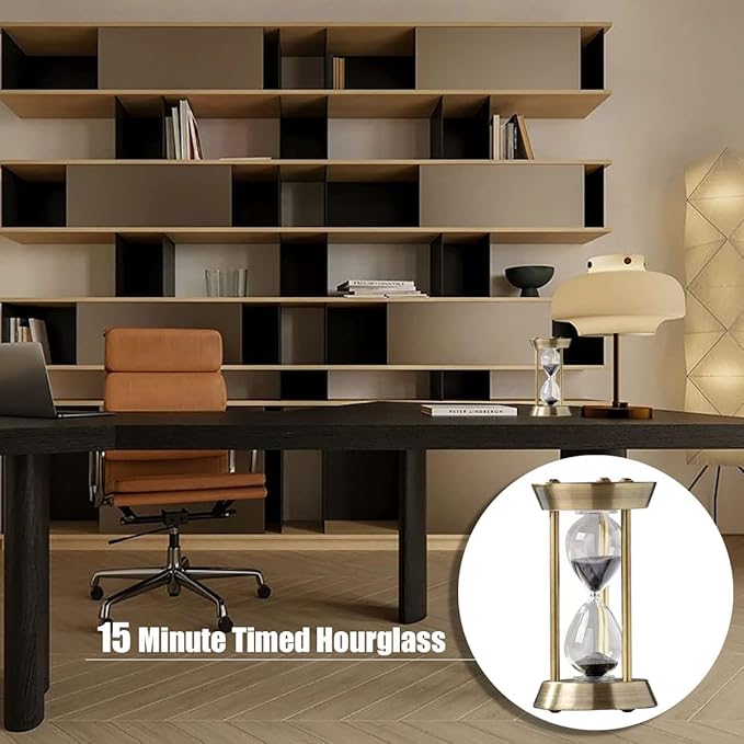 Hourglass Timer, 15 Minutes Hourglass Timer, Embossed White Sand Metal Glass - Image 7