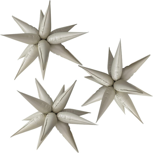 3pcs 26inch cream Star foil balloons.cream Explosion Star burst star balloon-Spike cone balloon for birthday party decorations,wedding,Bachelor party