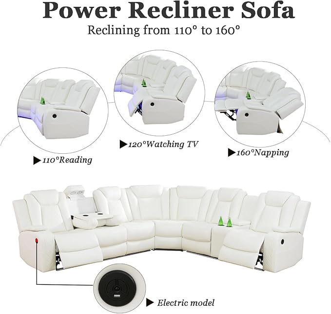 A Ainehome Power Furniture Reclining Sectional Sofa Set, Living Room Power - Image 6