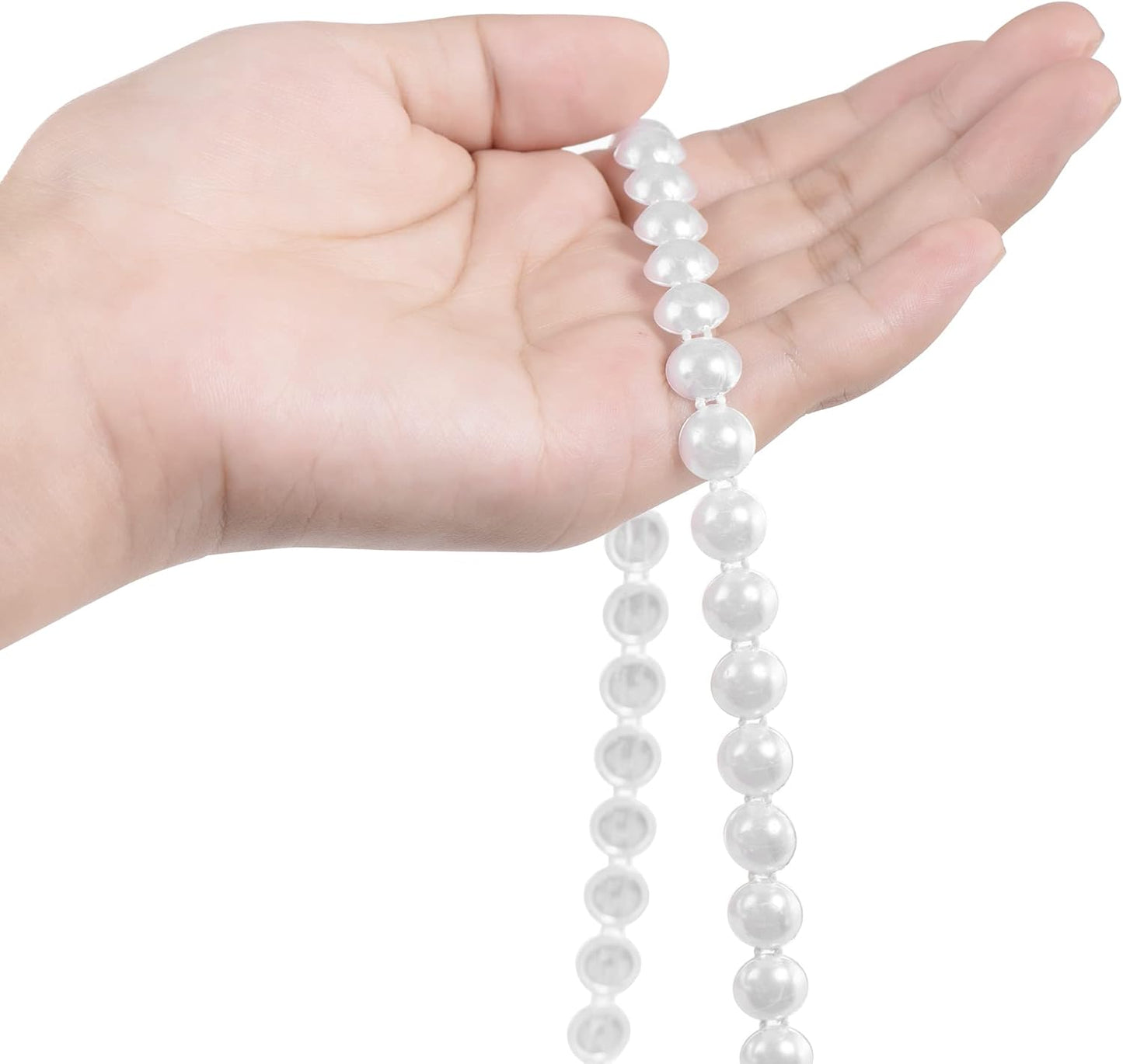 10mm Pearl Garland Half-Round 11 Yards Flat Craft Pearls Bead String Roll Strand for Wedding Party Christmas Tree Decoration (White)