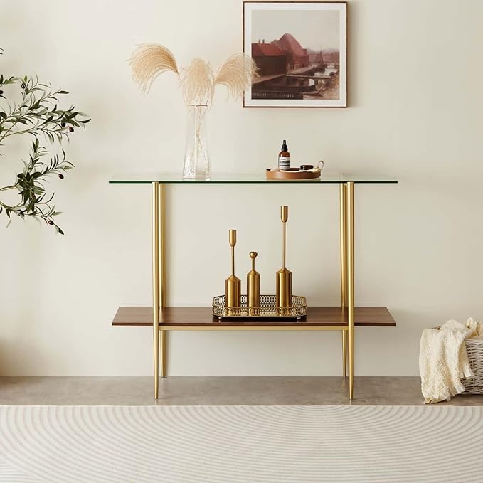 LumFurn Glass Console Table for Living Room, Foyer & Entrance, 2-Tiers - Image 4