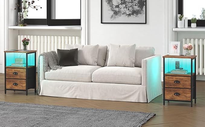sthmec Nightstand with Charging Station, Night Stand with 2 Fabric Drawers - Image 9