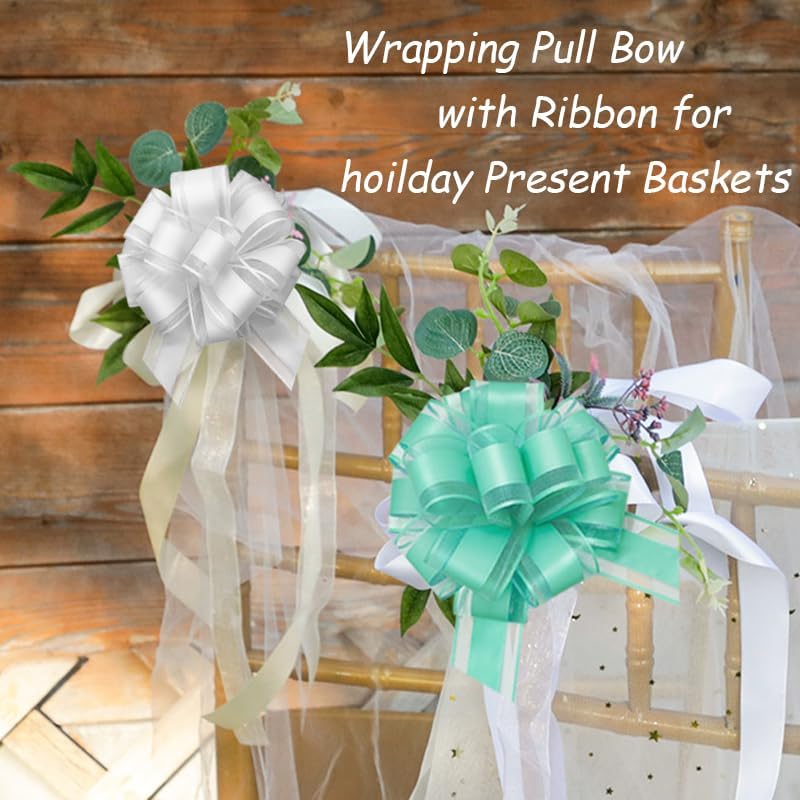 6 Pieces Large Pull Bows,6 inches,Bow for Gift Wrapping,Pull Bows for Christmas Party Birthday Gift Wedding Baskets,Valentine's Day Gift Decorations, Flower Decorations (Blue-green), BE-03