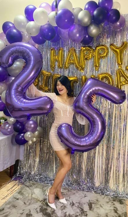 40 Inch Purple 3 Large Number Balloon, 3 13 23 30 33 36 38 Purple Birthday Party Decorations, Number Three Foil Balloons for Anniversary Party Graduations Celebration Supplies