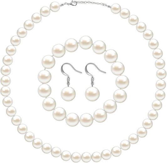 4 Pcs 1920s Faux Pearl Costume Jewelry Set for Women Halloween Simulated Necklace Bracelet Earrings for Wedding