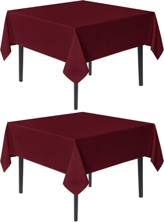 sancua Square Tablecloths 54x54 Inch Burgundy, 2 Pack - Fabric Table Cloth for Square or Round Tables, Washable Polyester Table Cover for Christmas Dinner, Holiday Party, Decorative Display Tables