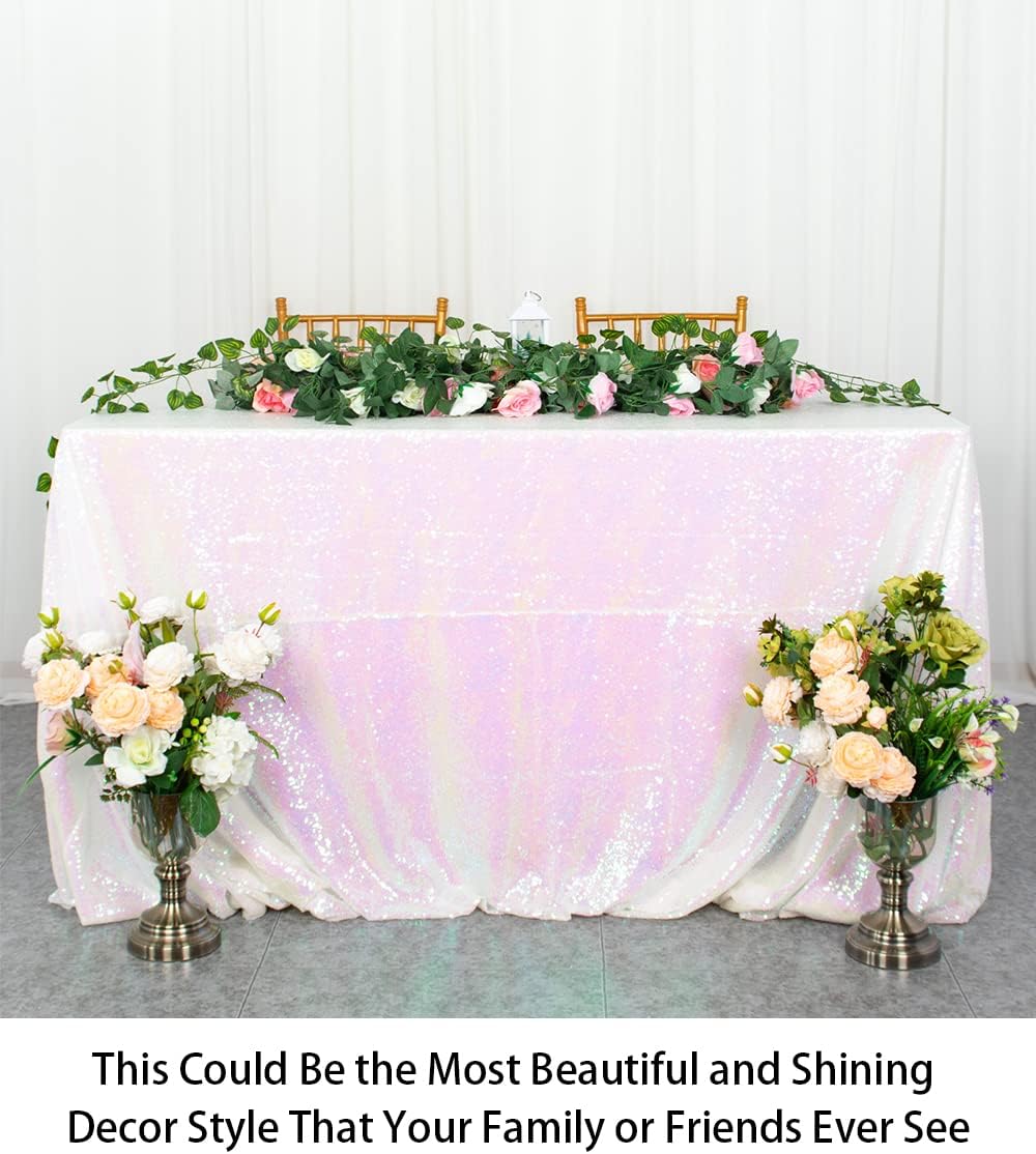 ShinyBeauty Square Tablecloth 72x72-Inch Sequin Tablecloth Overlay Iridescent White Table Cover Sequined Table Cloths for Wedding White Tablecloth Linen Square Overlay for Cocktail/Dessert